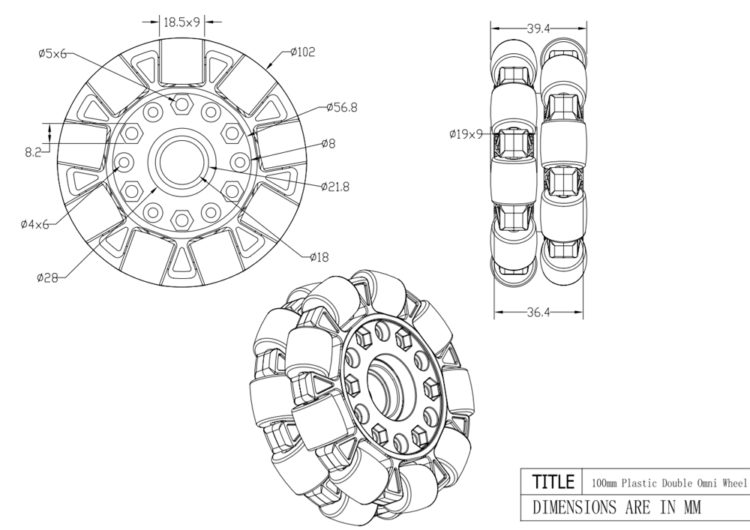 100mm Double Plastic Plate Omni Wheel with Central Bearing - 14060 - Image 2