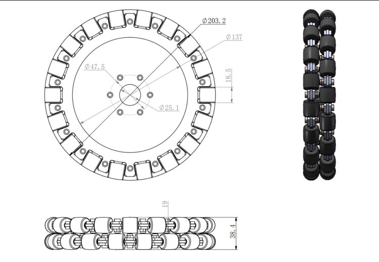 203mm Double Aluminum Omni Directional Wheel Basic - 14124 - Image 3