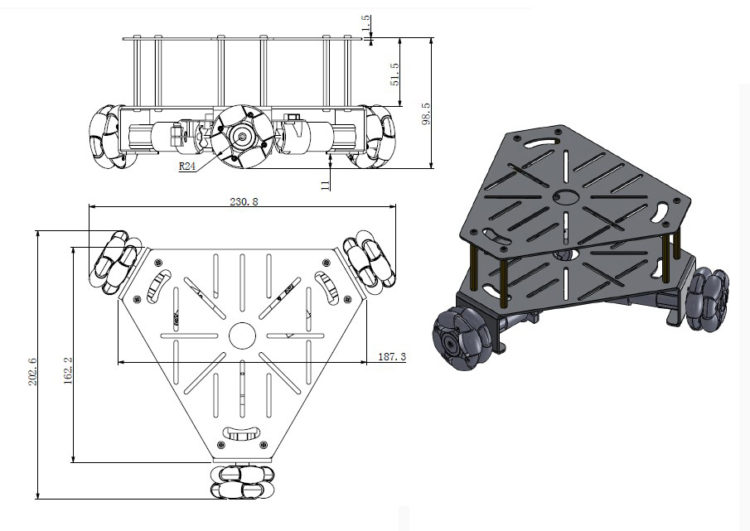 Omni Wheel Robot Platform Chassis with Encoder - Black - 15001B - Image 3