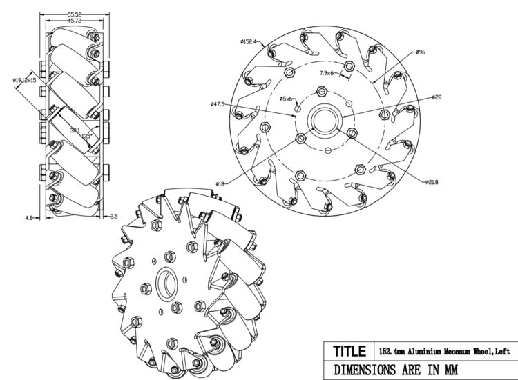 A Set of 6 inches (152mm) Mecanum Wheels with 4 Pieces and Bearing Rollers - 14101 - Image 3